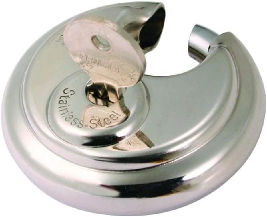 Trimax Stainless Steel 70Mm (2-3/4") Round Disc Padlock With 10Mm Steel Shackle TRP170, Blister Packaging