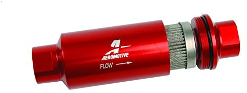 Aeromotive 12304 In-Line Fuel Filter (100-m Stainless Mesh Element, ORB-10 Port, Bright-Dip Red, 2" OD)