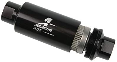 Aeromotive 12324 Fuel Filter (In-Line, 100-m Stainless Mesh Element, ORB-10 Port, Bright-Dip Black, 2" OD)