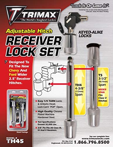Trimax TH4 5/8" x 4-3/8" Diameter Premium Keyed Receiver Lock