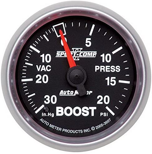 Auto Meter 3607 Sport-Comp II 2-1/16" 30 in. Hg/20 PSI Mechanical Vacuum/Boost Gauge