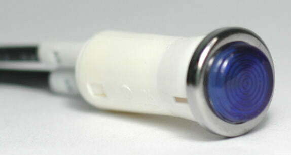 SMALL INDICATOR LIGHT W/WIRE LEADS -- 460 SERIES -- BLUE -- 12 VOLT