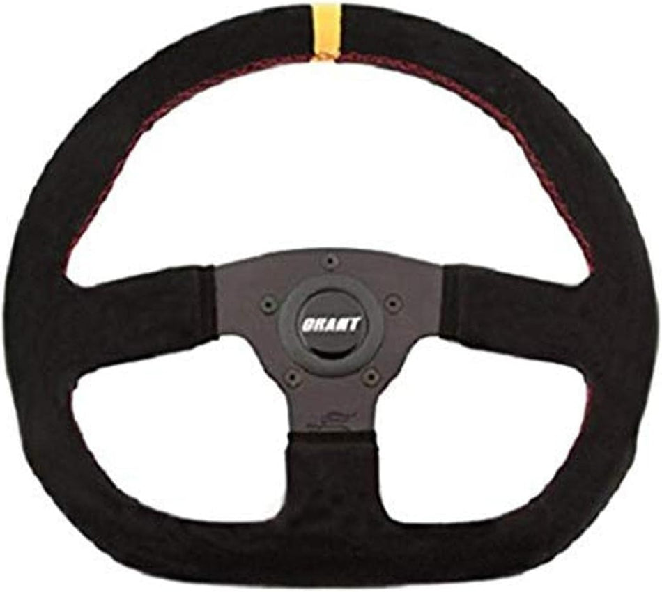 Grant 8548 Suede Series D-Shaped Racing Steering Wheel with Yellow Center Line and Red Stitching, 1 Pack