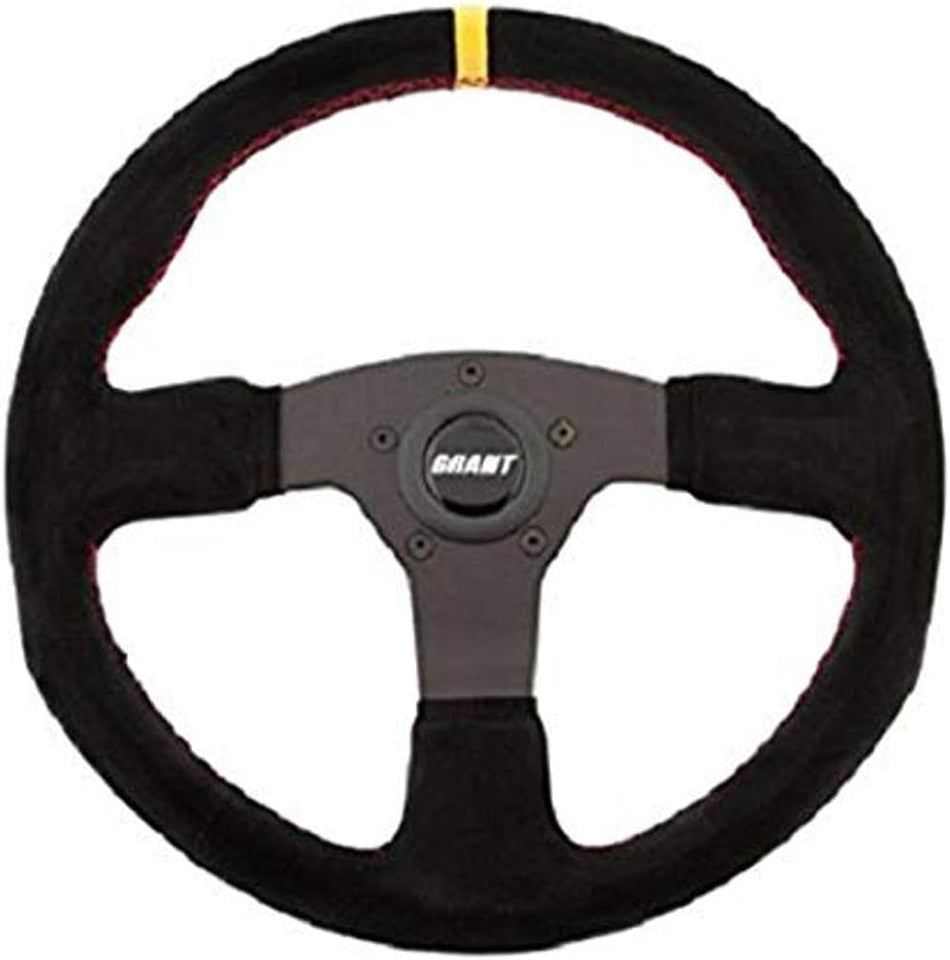 Grant 8547 Suede Series Round Racing Steering Wheel with Yellow Center Line and Red Stitching, 1 Pack