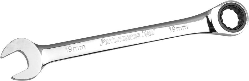 Performance Tool W30359 Professional Chrome Vanadium Metric 19mm Ratcheting Wrench