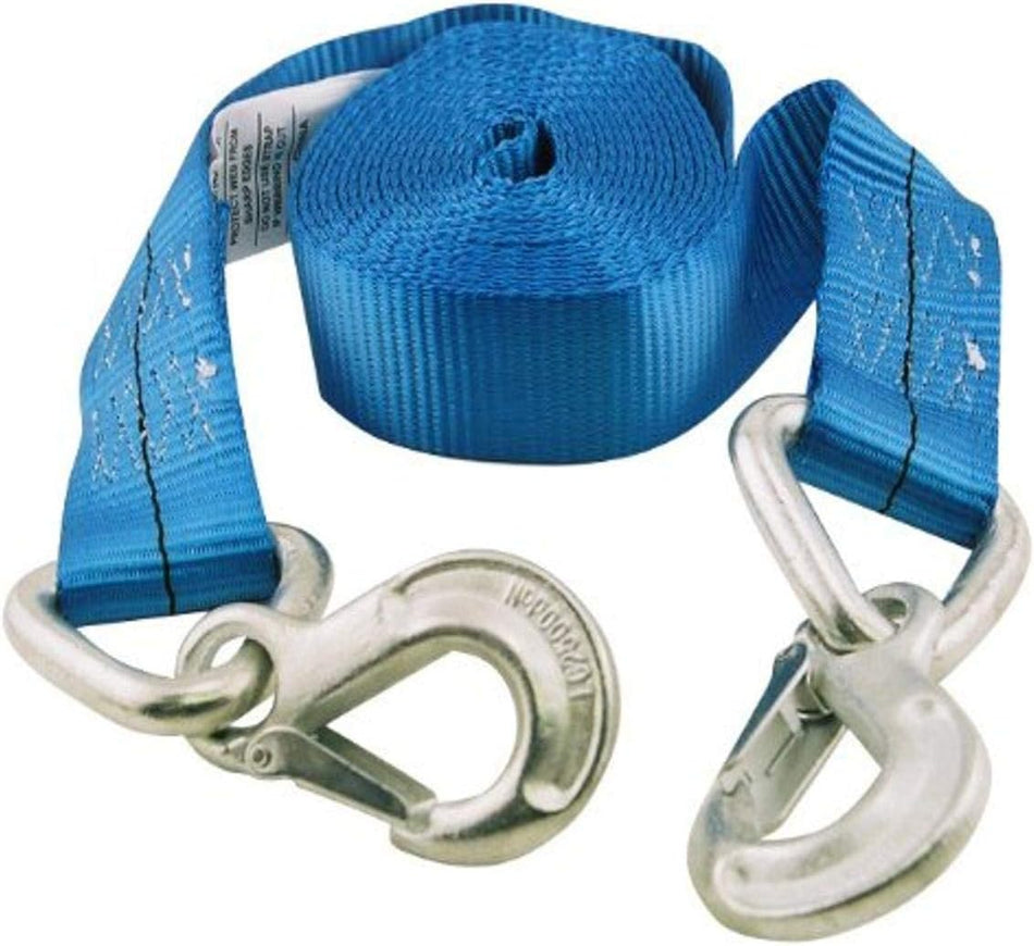 Erickson 59301 Blue 2" x 20' Tow Strap with Forged Safety Snap Hook, 10,000 lb breaking strength