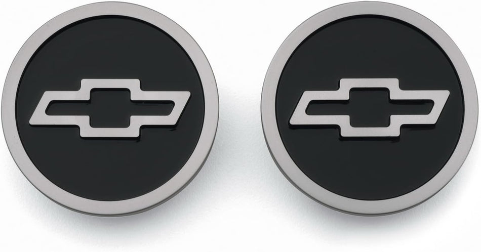 Proform 141-232 Black Billet Aluminum Freeze Plug Insert with Raised Chevy Bowtie Logo for Small Block Chevy - Pair