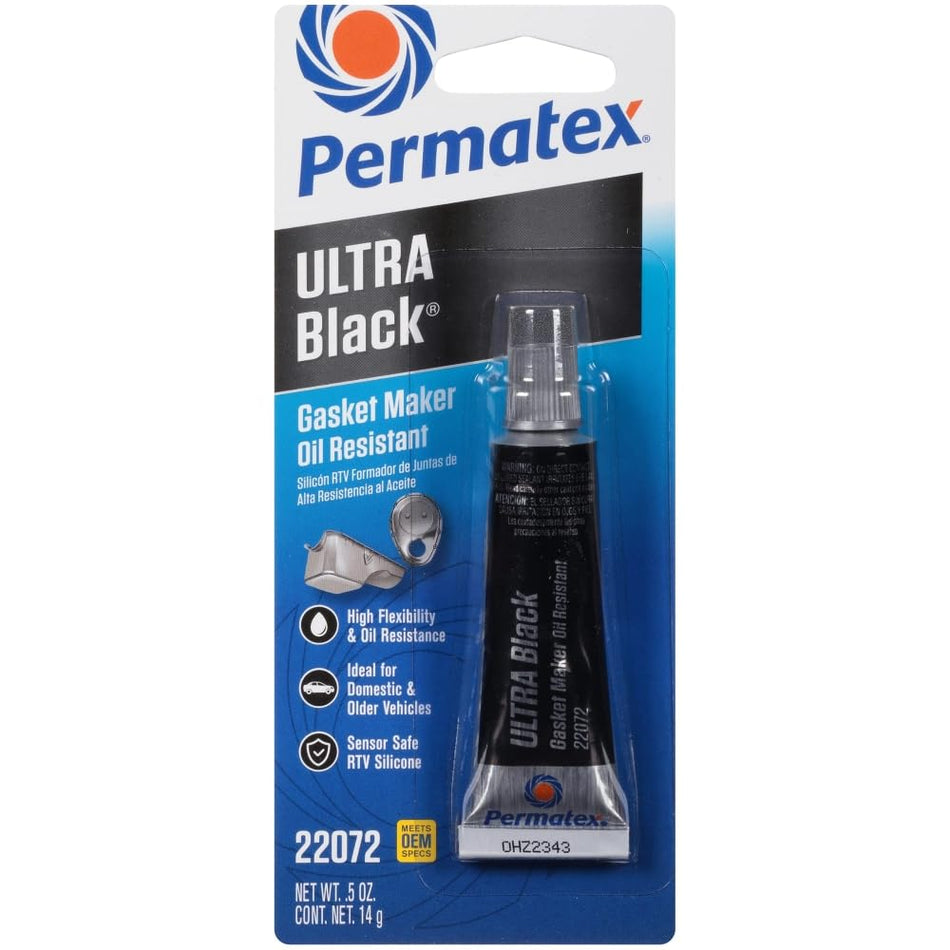 Permatex 22072 Ultra Black Maximum Oil Resistance RTV Silicone Gasket Maker, .5 oz. Tube