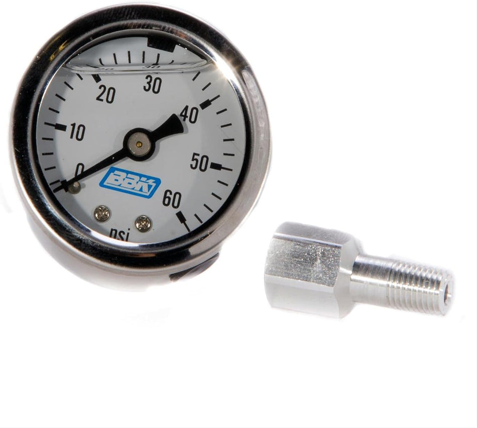 BBK 1617 Fuel Pressure Gauge - Liquid Filled With Fuel Rail Adapter for Fuel Injected Ford Mustang 5.0L - 0-60PSI