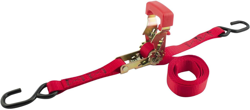 Erickson 51333 Red 1" x 15' Medium Duty Rubber Handled Ratcheting Tie-Down Strap, 2000 lb Load Capacity