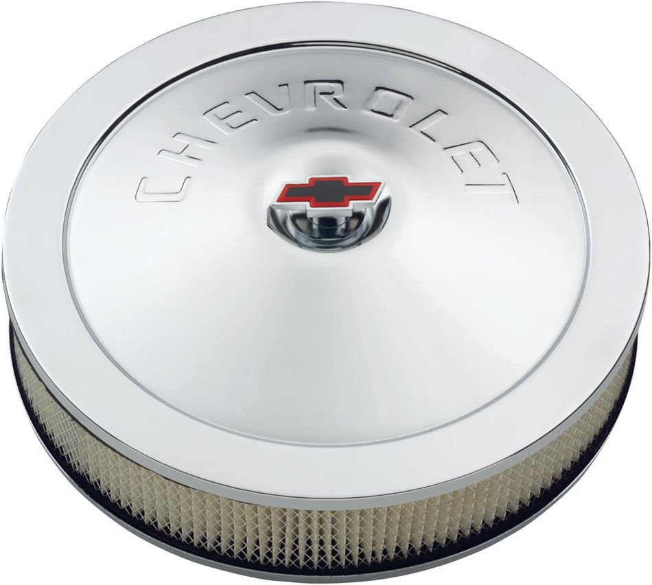 Proform 141-302 Chrome 14" Diameter Air Cleaner Kit with Raised Chevrolet Logo and 3" Paper Filter