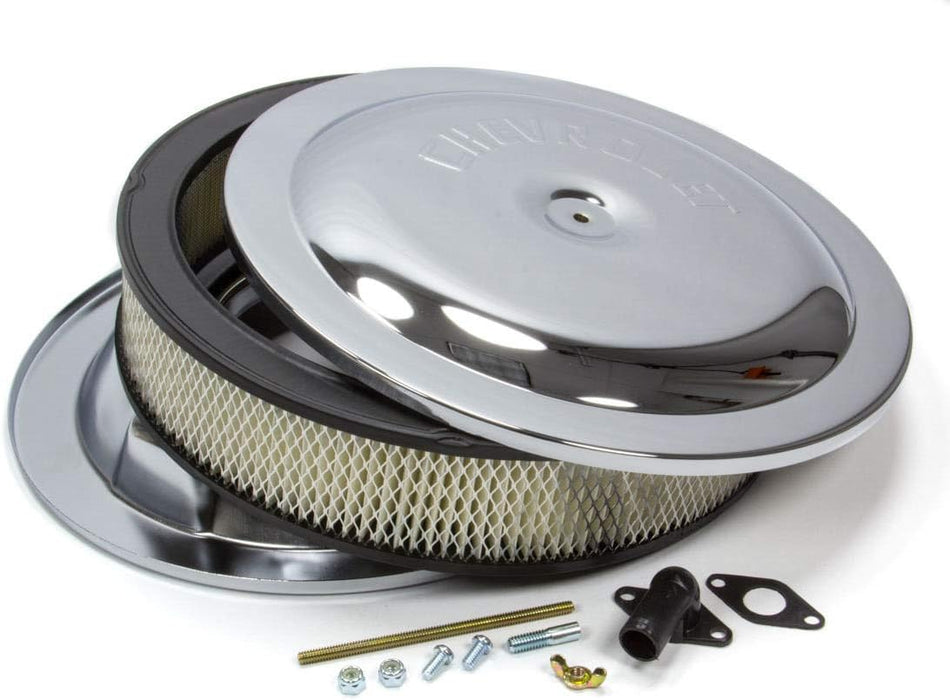 Proform 141-307 Chrome 14" Diameter Air Cleaner Kit with Raised Chevrolet Logo and 3" Paper Filter