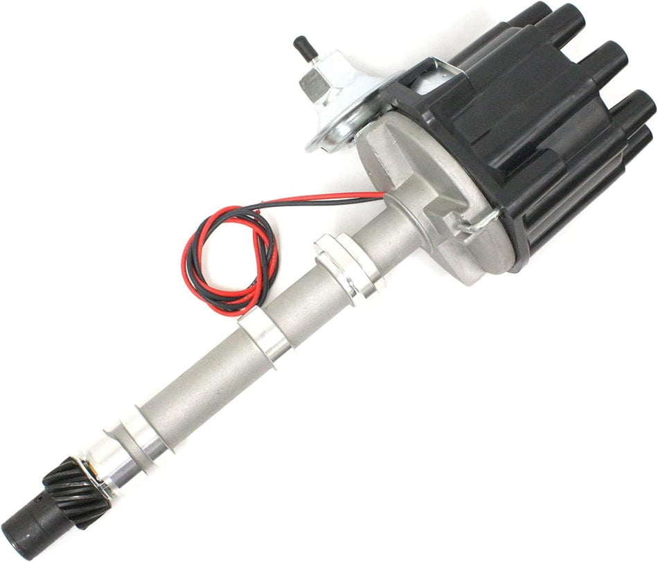Pertronix Flame -Thrower "STOCK-LOOK" Cast Distributor With Original Ignitor Electronics For Chevy SB/BB Engines. Vacuum Advance With Black Female Style Cap