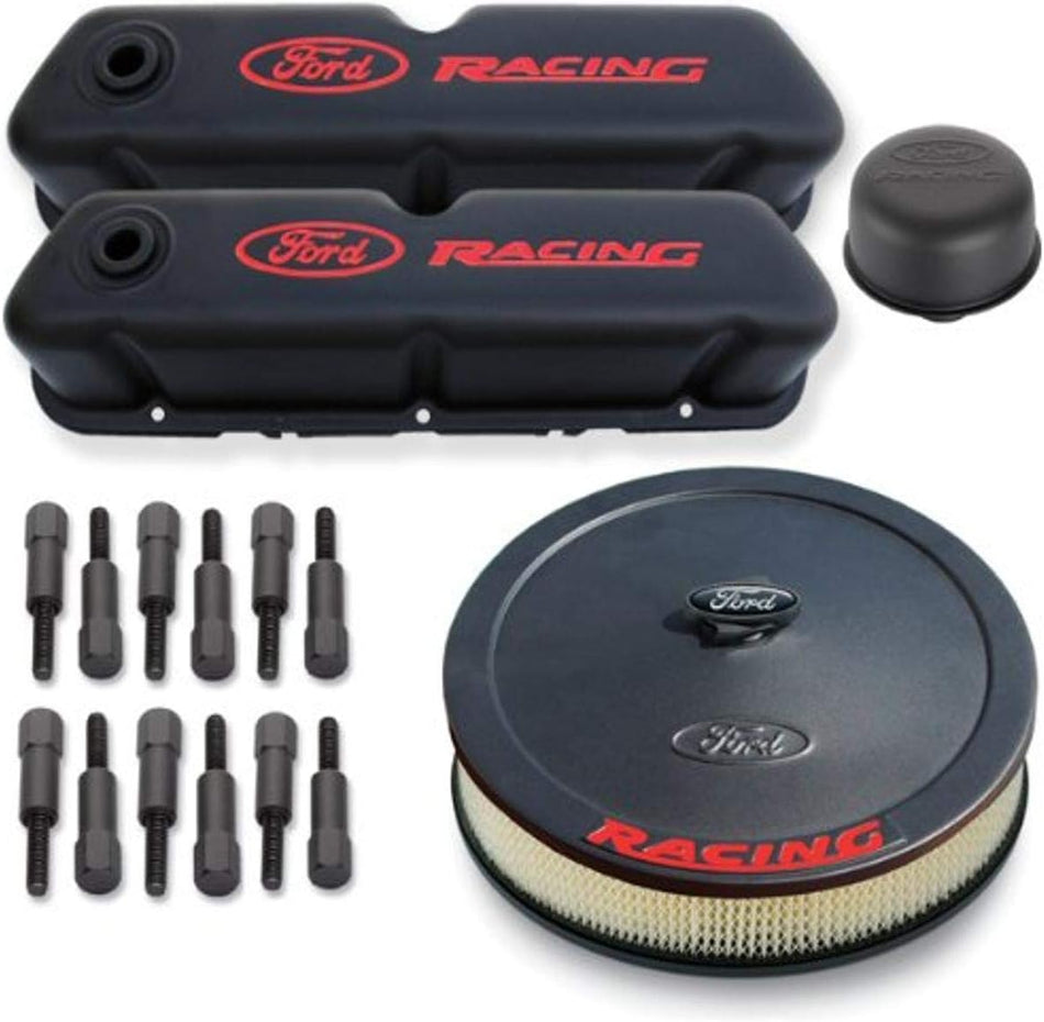 Proform 302-500 Black Crinkle Engine Dress-Up Kit with Red Ford Racing Logo for Ford 289-351 Windsor