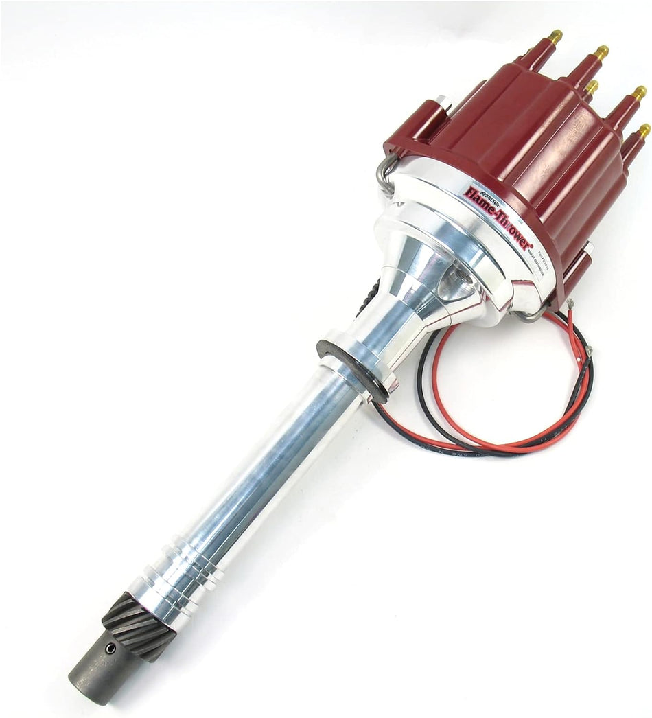 Pertronix D200811 Flame-Thrower Red Cap Male Plug and Play Red Cap Male Marine Billet Electronic Distributor with Ignitor II Technology with Red Cap Male for Chevrolet Small Block/Big Block