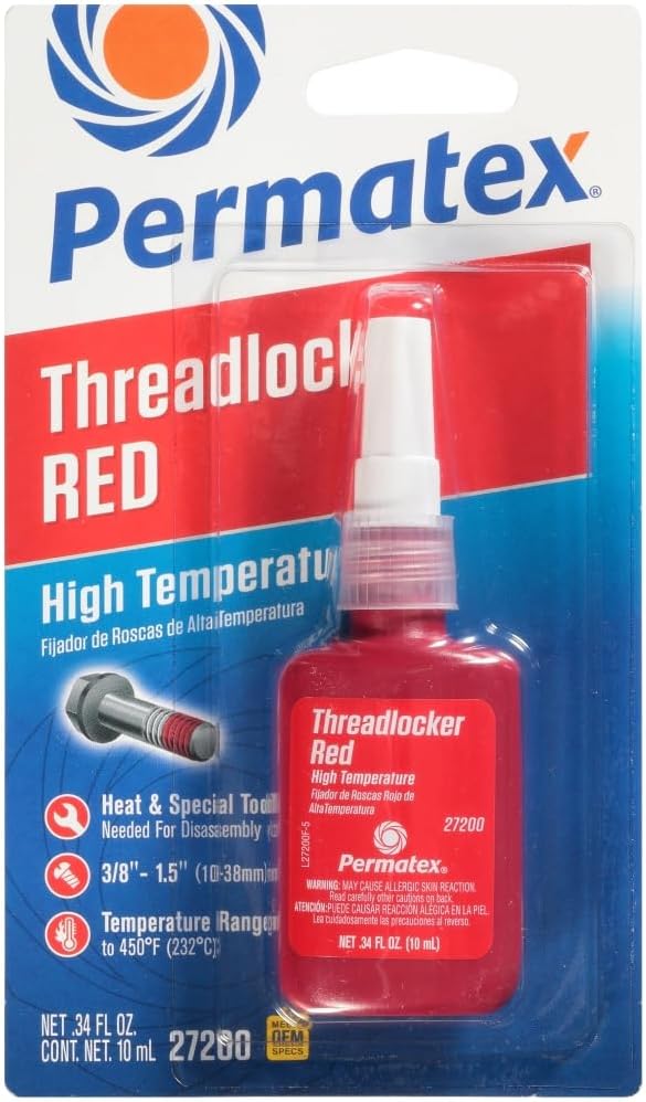 Permatex 27200 Hiigh Temperature Threadlocker Red, 10 ml