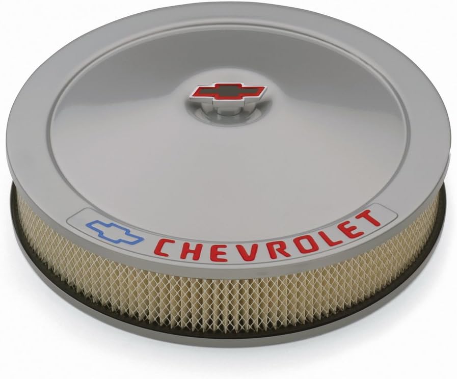 Proform 141-362 Metallic Gray 14" Diameter Air Cleaner Kit with Red Chevrolet/Blue Bowtie Logo and 3" Paper Filter