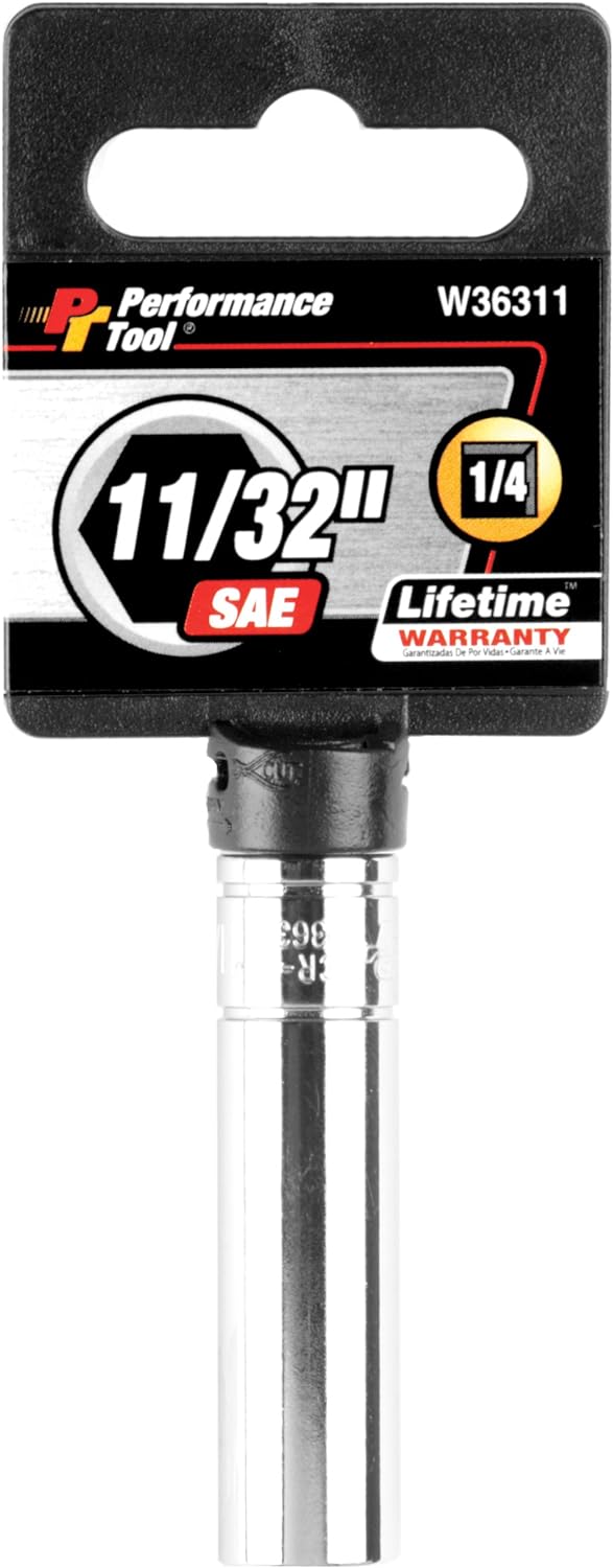 Performance Tool W36311 Chrome 1/4 Drive 6-Point Socket, 11/32