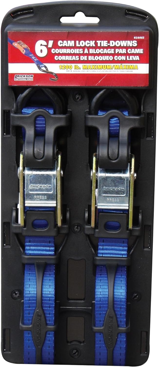 Erickson 34403 Blue 1" x 6' Cam Lock Buckle Tie-Down Strap, (Pack of 2)