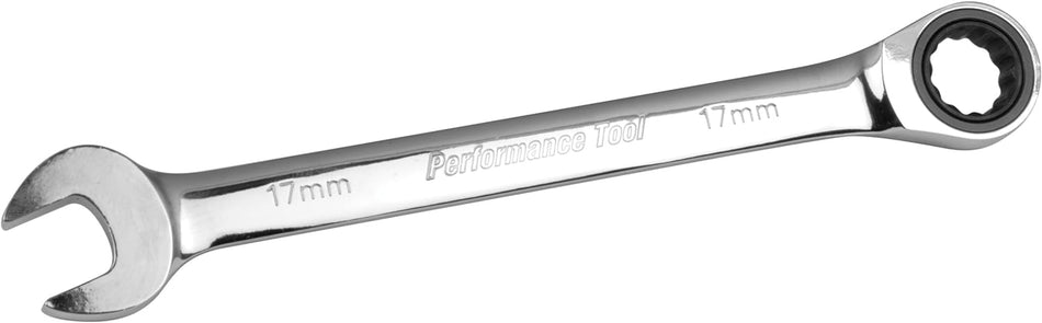 Performance Tool W30357 Professional Chrome Vanadium Metric 17mm Ratcheting Wrench