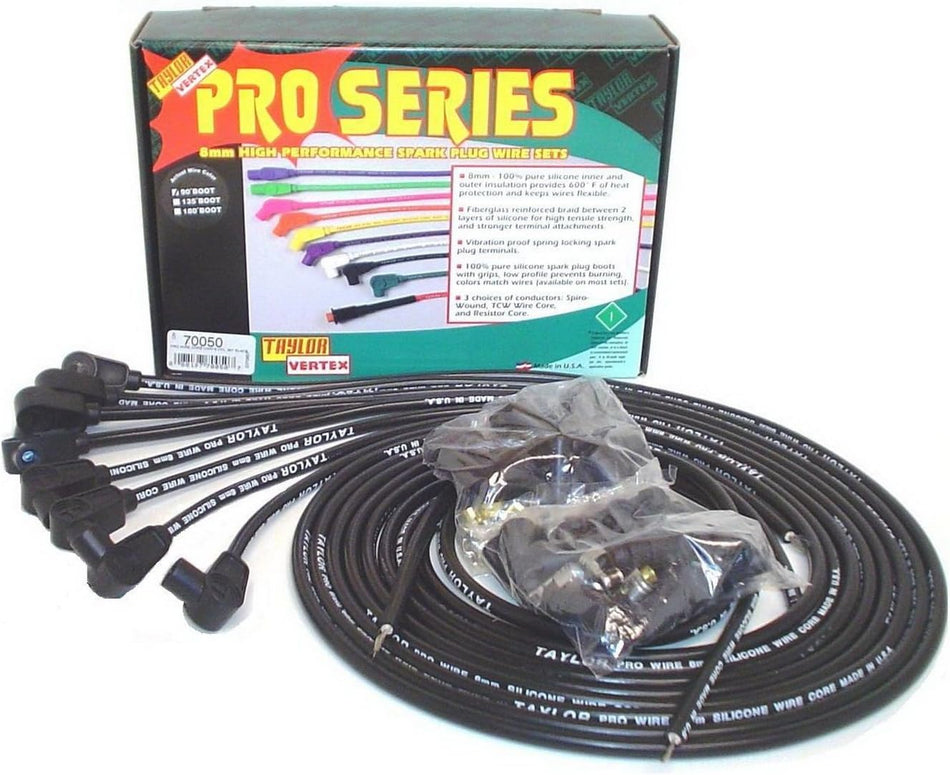 Taylor Cable 70050 8mm Pro Wire Black Spark Plug Wire Set