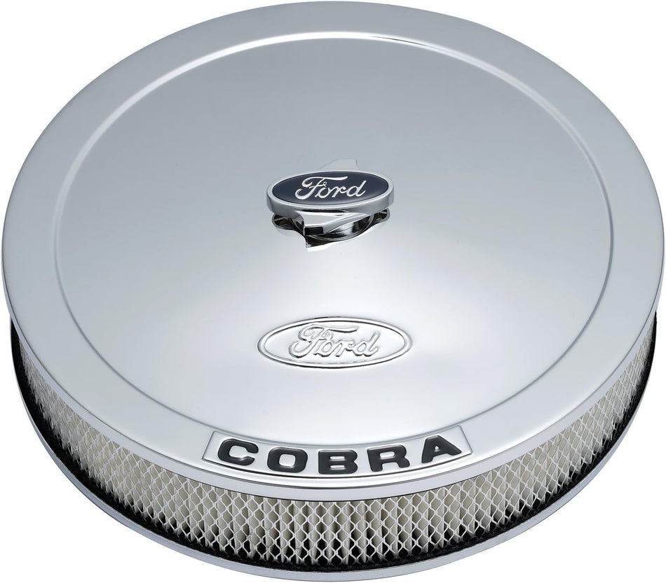 Proform 302-371 Chrome 13" Diameter Air Cleaner Kit with Raised Ford/Black Cobra Logo and 5-5/8" Paper Filter