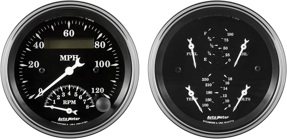 AutoMeter 1720 Gauge Kit, 2 Pc., Quad & Tach/Speedo, 3 3/8", Old Tyme Black