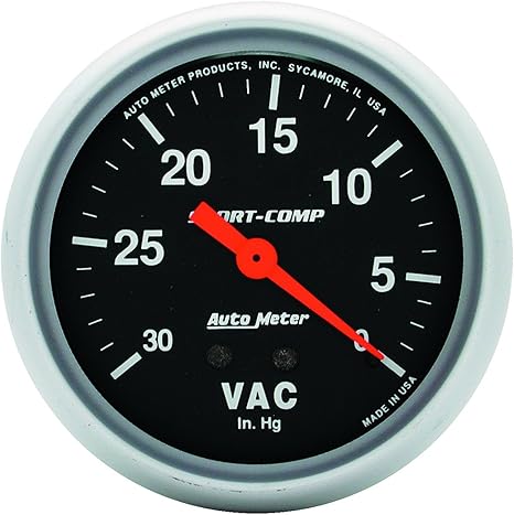 Auto Meter 3484 Sport-Comp Mechanical Vacuum Gauge , 2.625 in.