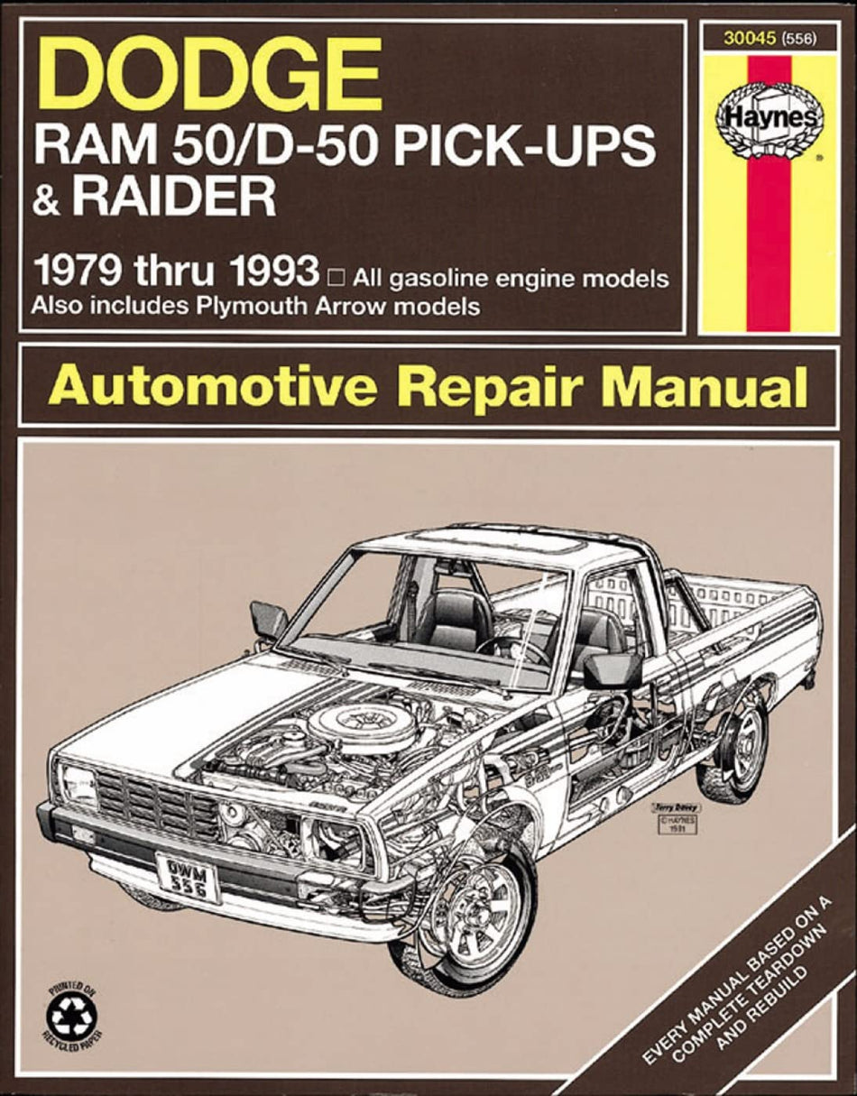 Dodge Ram 50/D-50 Pick-ups & Raider & Plymouth Arrow Pick-ups (79-93) Haynes Repair Manual (Does not include info specific to diesel engines. Includes coverage apart from specific exclusion noted)