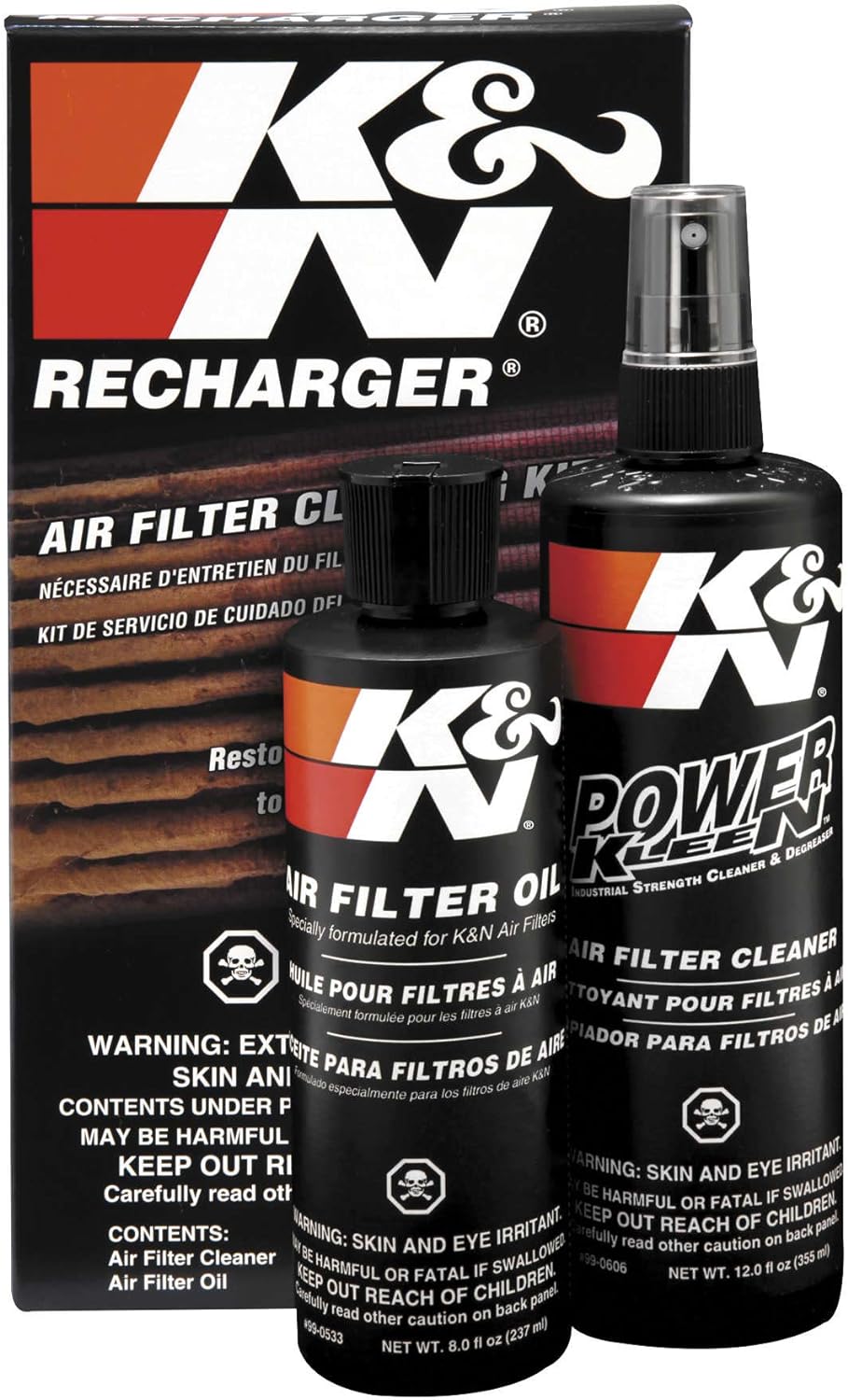 K&N Air Filter Cleaning Kit: Squeeze Bottle Filter Cleaner and Red Oil Kit; Restores Engine Air Filter Performance; Service Kit-99-5050