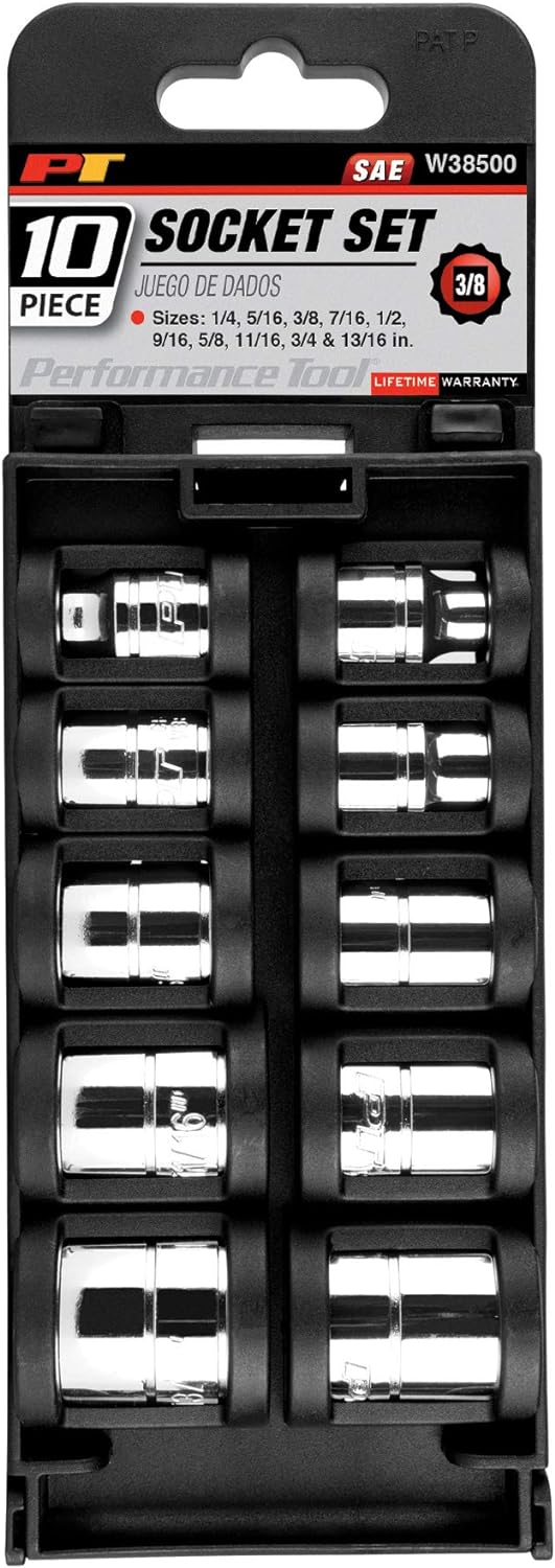 Performance Tool W38500 10-Piece 3/8-Inch Dr 12pt SAE Skt Set