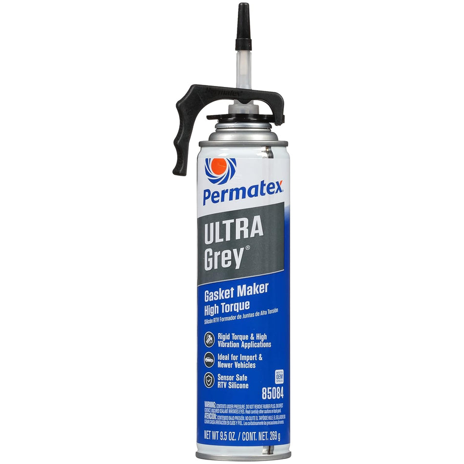 Permatex 85084 Ultra Grey Rigid High-Torque RTV Silicone Gasket Maker, 9.5 oz. PowerBead Can