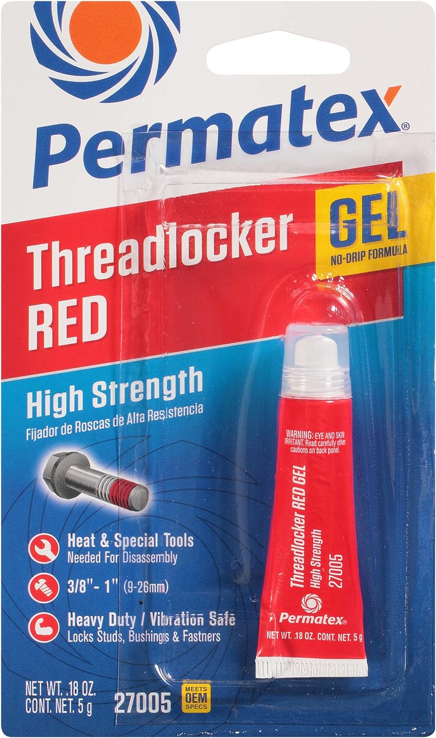 Permatex 27005 High Strength Threadlocker Red Gel Squeeze, 5 g