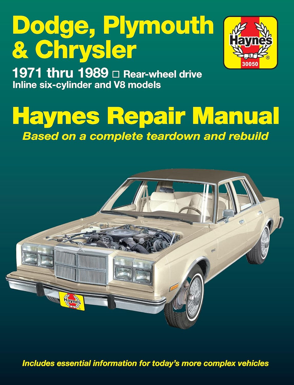 Dodge, Plymouth, & Chrysler RWD 6Cylinder & V8 Models (71-89) Haynes Repair Manual (Does not include 426 (Hemi), 3x2 bbl. Carb setups (Six-pak),fuel ... front-wheel drive.) (Haynes Repair Manuals)