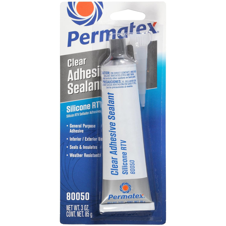 Permatex 80050 Clear RTV Silicone Adhesive Sealant, 3 oz