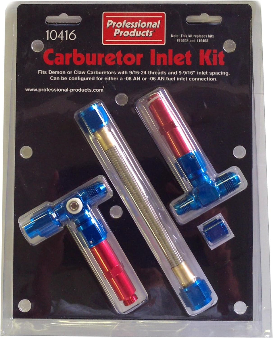Professional Products 10416 Red/Blue Carburetor Inlet Kit for -6 AN and -8 AN Demon Carburetor