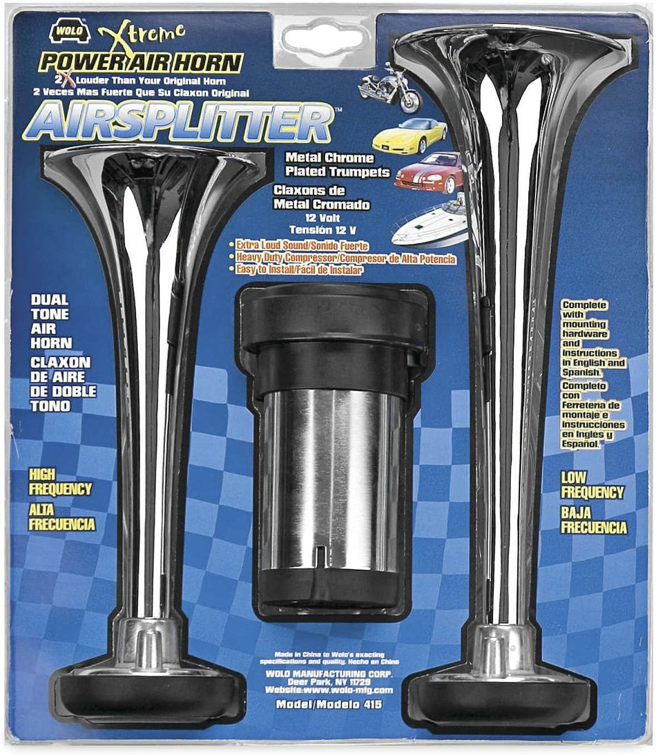 Wolo (415) Airsplitter Metal Chrome Trumpet Horns - 12 Volt, Low and High Tone