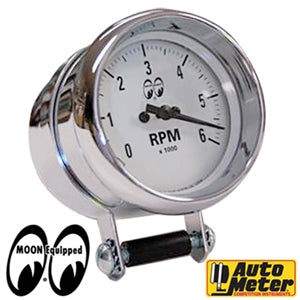 MOON 2 5/8" 6000RPM Auto Meter Tachometer - White
