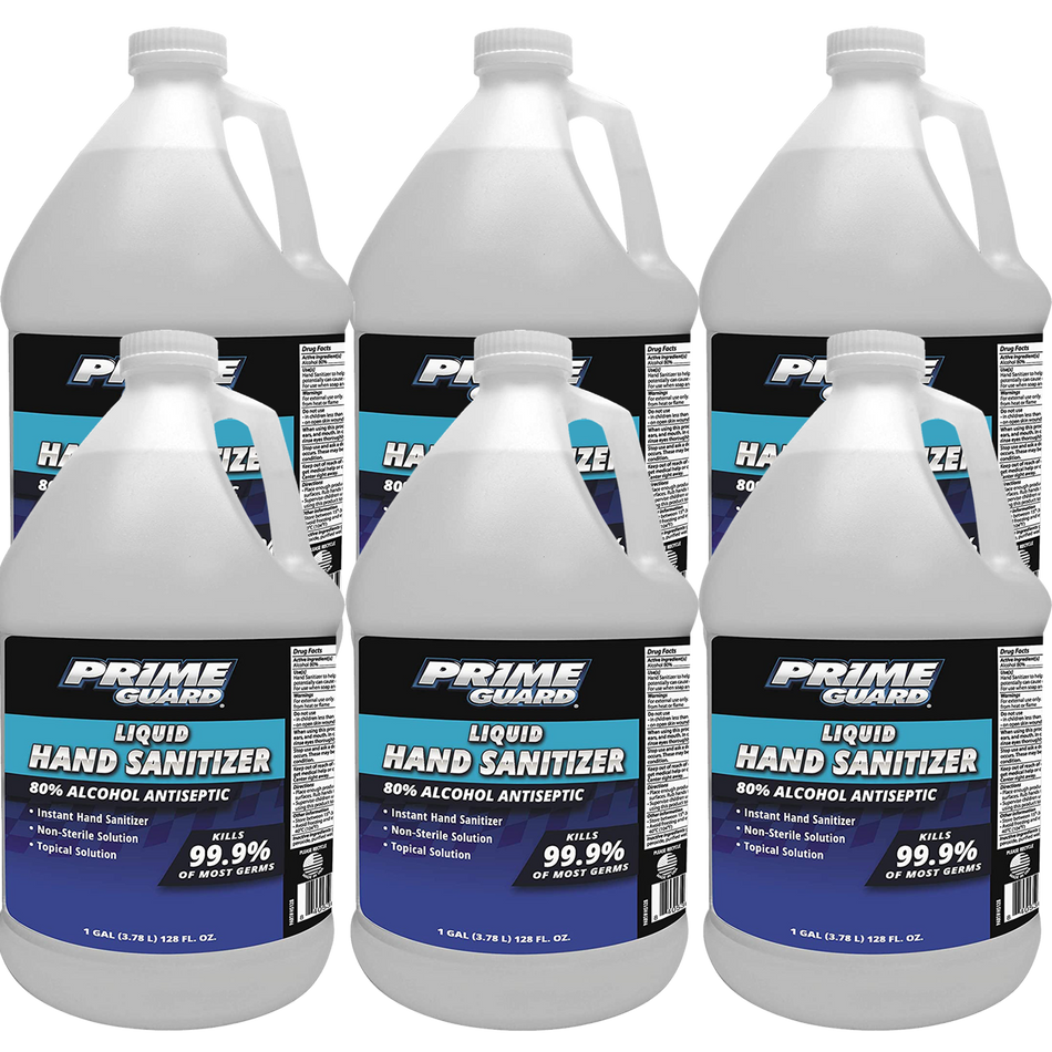 Prime Guard HS128 Liquid Hand Sanitizer 80% Alcohol Antiseptic - 1 Gallon, 6 Pack