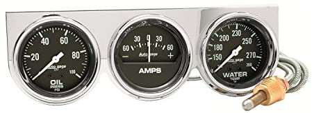 AUTO METER 2395 Autogage Black Oil/Amp/Water Gauge Chrome Console - 2 5/8 - full sweep/mechanical