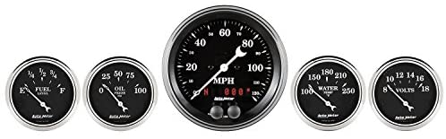 AUTO METER 1750 Gauge Kit (Old TYME Black 5 Pc, 3 3/8" & 2 1/16", GPS Speedometer, Old TYME Black)