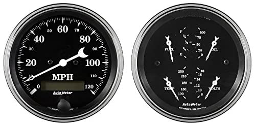 AutoMeter 1700 Gauge Kit, 2 Pc, Quad & Speedometer, 3 3/8", Old TYME Black