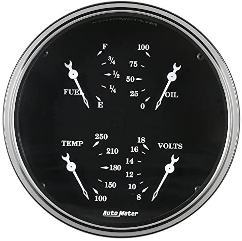 AUTO METER 1719 Gauge Quad (Old TYME Black 5", 0Ωe-90Ωf, Elec, Old TYME Black)