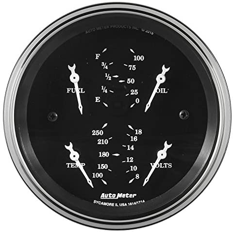AUTO METER 1714 Gauge Quad (Old TYME Black 3 3/8", 0Ωe-90Ωf, Elec, Old TYME Black)
