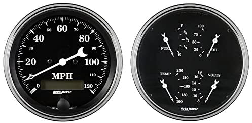 AutoMeter 1703 Gauge Kit, 2 Pc, Quad & Speedometer, 5", Old TYME Black