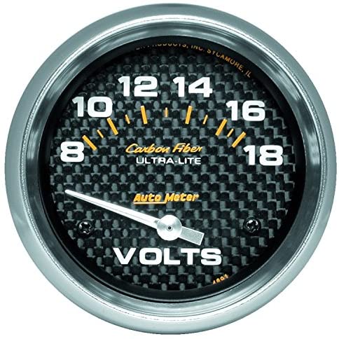 Auto Meter 4891 Carbon Fiber Electric Voltmeter Gauge,2.625 in.